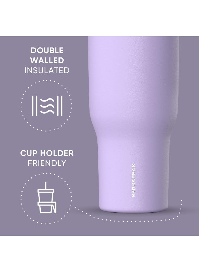 Hydrapeak Voyager 40 Oz Stainless Steel Tumbler with Handle, Insulated Water Bottle With Straw & Lid, Cupholder Friendly Reusable Travel Mug (Lavender) - Image 3
