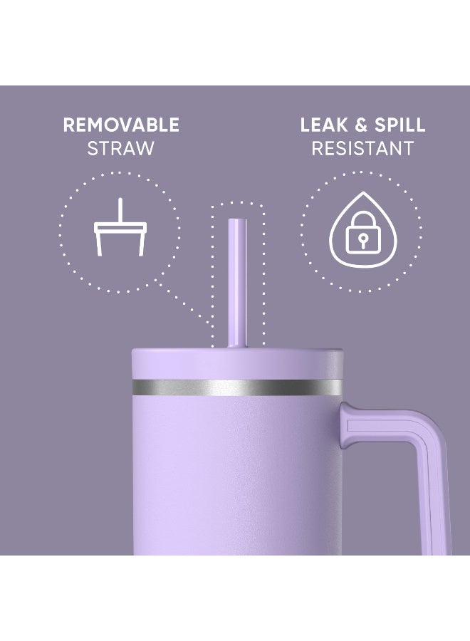 Hydrapeak Voyager 40 Oz Stainless Steel Tumbler with Handle, Insulated Water Bottle With Straw & Lid, Cupholder Friendly Reusable Travel Mug (Lavender) - Image 4