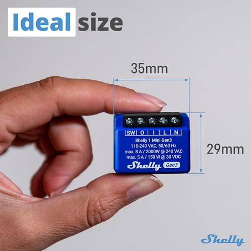 Shelly 1 Mini Gen3 | WiFi Smart Switch Relay 1 Channel 8A | Home Automation | Bluetooth Gateway | Compatible with Alexa & Google Home | iOS Android App | No Hub Required | Dry Contacts - Image 2