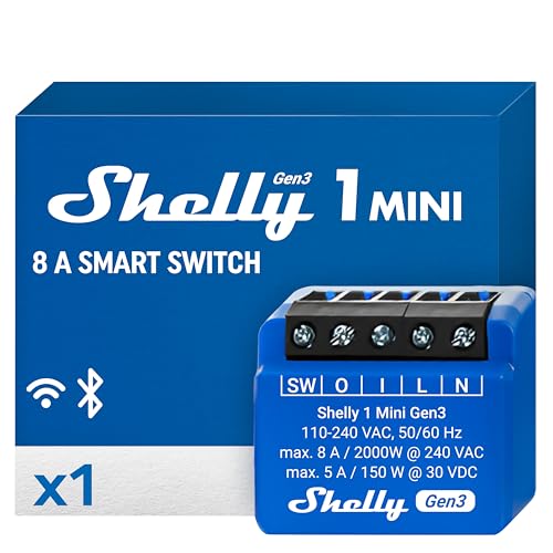 Shelly 1 Mini Gen3 | WiFi Smart Switch Relay 1 Channel 8A | Home Automation | Bluetooth Gateway | Compatible with Alexa & Google Home | iOS Android App | No Hub Required | Dry Contacts - Image 1