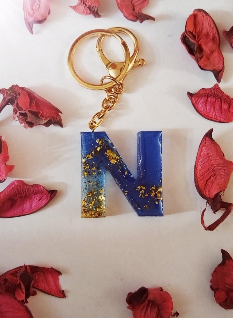 RA accessories Handmade Rezen Keychain Letter N  Suitable For Bag-Blue*Golden*Transparent - Image 1