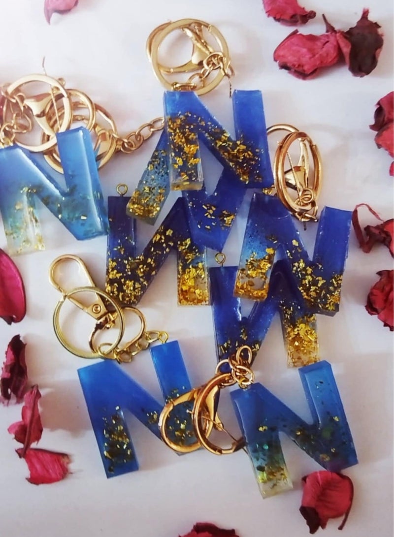 RA accessories Handmade Rezen Keychain Letter N  Suitable For Bag-Blue*Golden*Transparent - Image 2