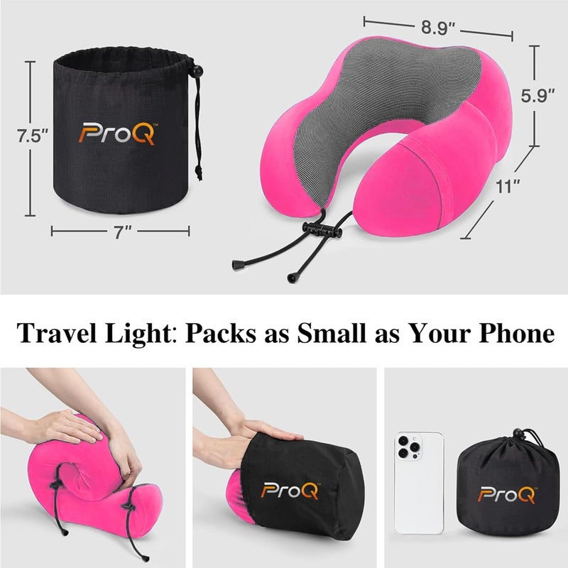 ProQ Neck Pillow for Travelling - Travel Pillow for Flights - Memory Foam Neck Pillow - Travel Neck Rest Pillows - Traveling Pillow for Men, Women Travelling Accessories, Lightweight, Portable, Pink - Image 4