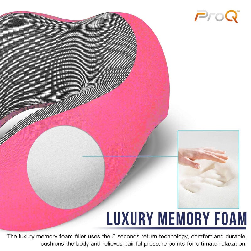 ProQ Neck Pillow for Travelling - Travel Pillow for Flights - Memory Foam Neck Pillow - Travel Neck Rest Pillows - Traveling Pillow for Men, Women Travelling Accessories, Lightweight, Portable, Pink - Image 3
