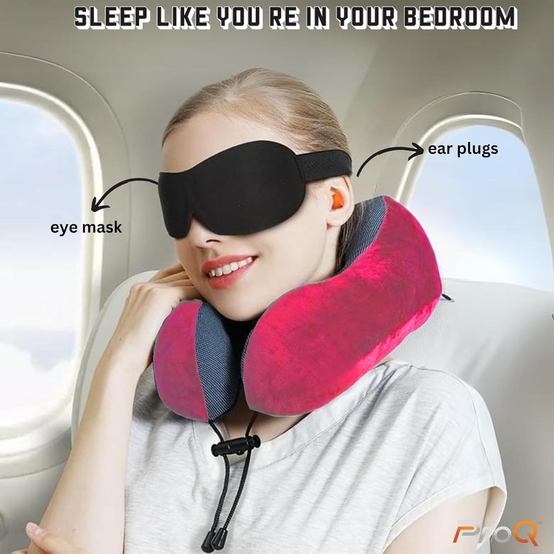 ProQ Neck Pillow for Travelling - Travel Pillow for Flights - Memory Foam Neck Pillow - Travel Neck Rest Pillows - Traveling Pillow for Men, Women Travelling Accessories, Lightweight, Portable, Pink - Image 2