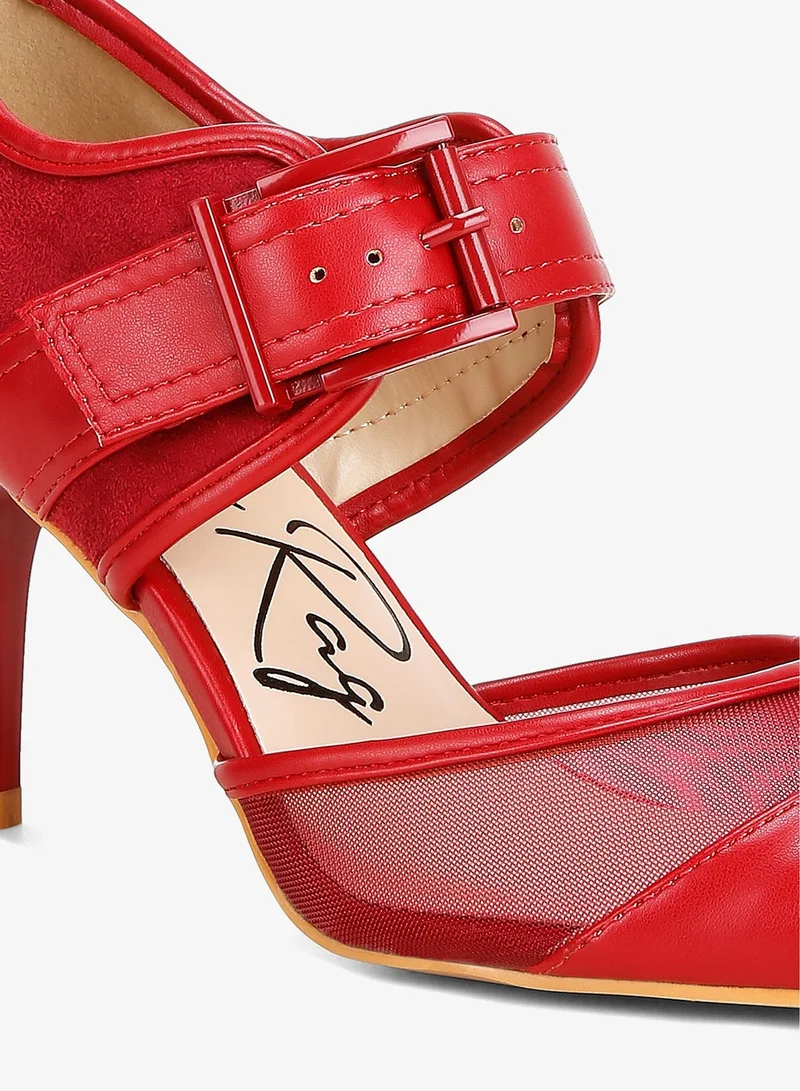 London Rag Burgundy Burgundy Buckle Detail Pump Sandals for Women | Best Price UAE