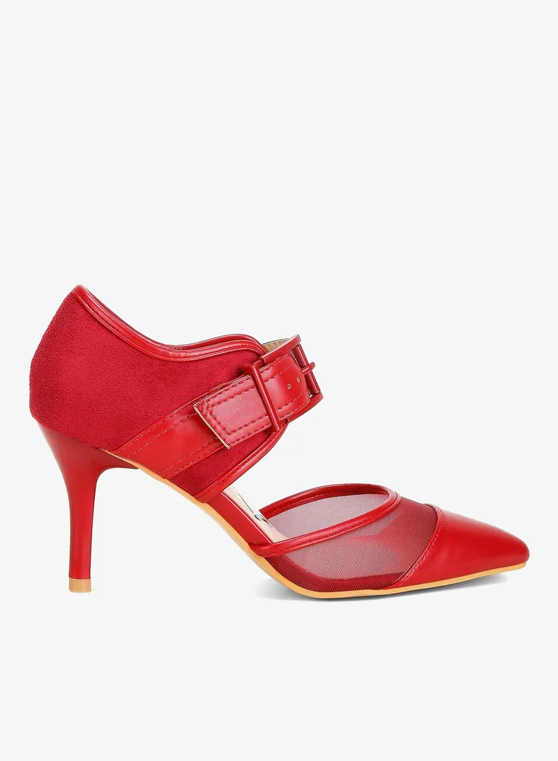 Burgundy Buckle Detail Pump Sandals