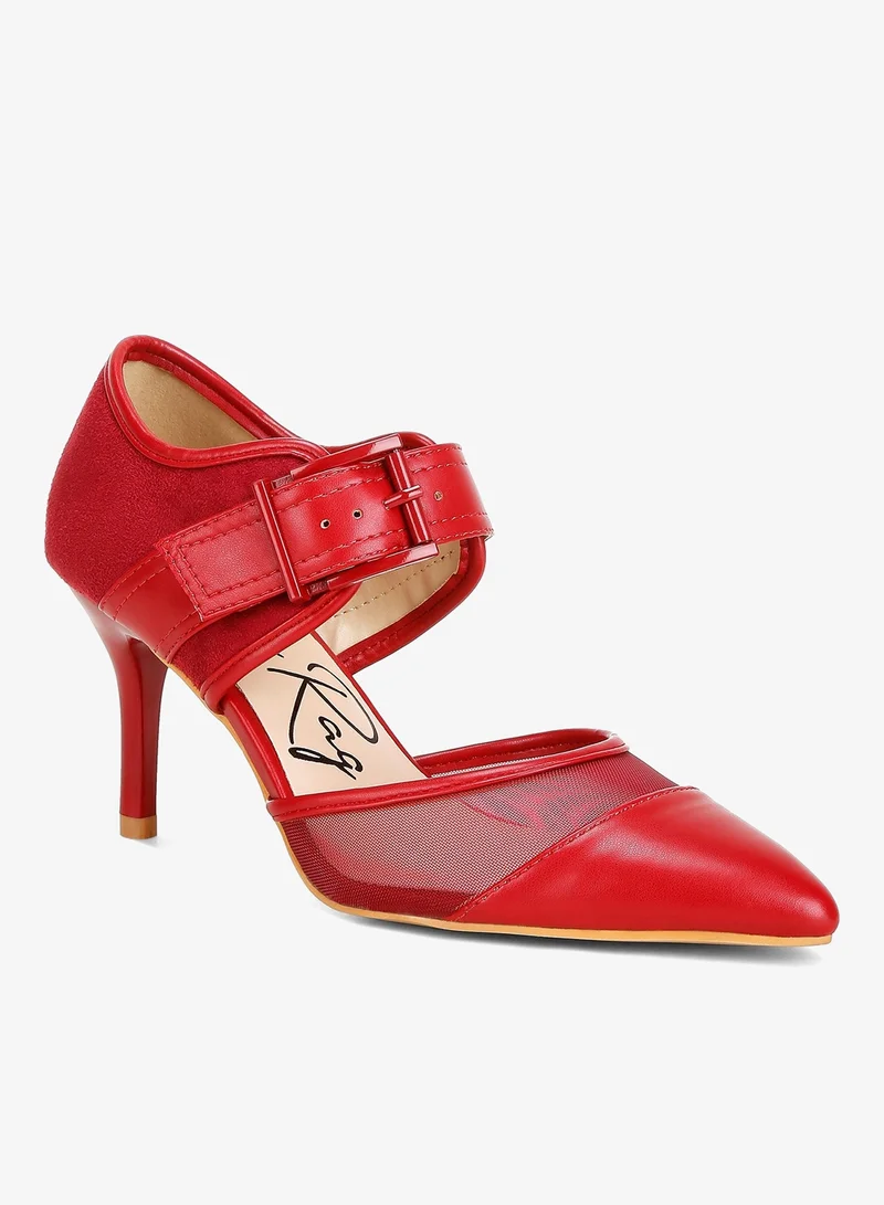 London Rag Burgundy Burgundy Buckle Detail Pump Sandals for Women | Best Price UAE