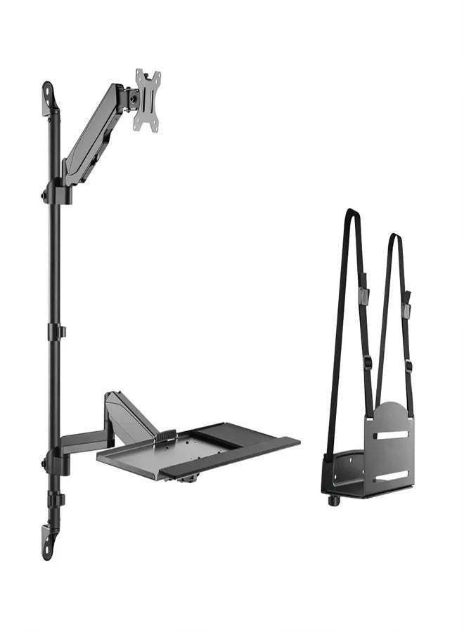 Skill Tech SH WWS04 01 Single Screen Pole-Held Computer Wall Mount with CPU Holder for 17"-32" Screens, VESA 100x100, 8kg Load Capacity – Black - Image 1