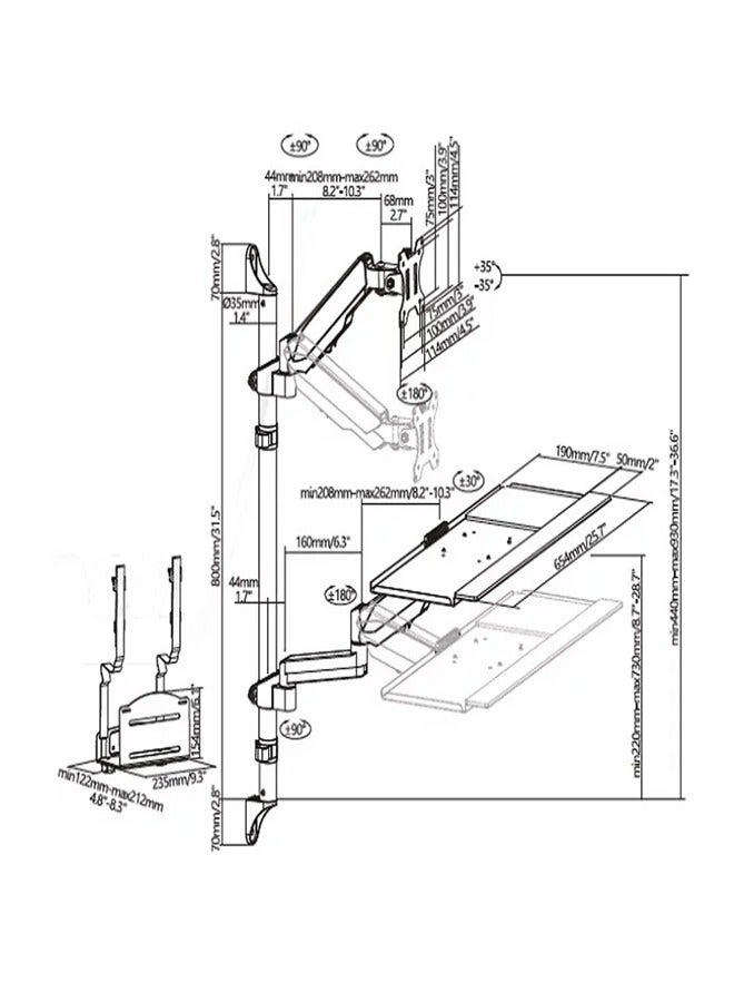 Skill Tech SH WWS04 01 Single Screen Pole-Held Computer Wall Mount with CPU Holder for 17"-32" Screens, VESA 100x100, 8kg Load Capacity – Black - Image 2