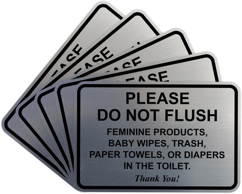 All Quality Classic Framed Please Do Not Flush Thank You Bathroom Etiquette Sign - 4" x 6" (Brushed Silver) 5 Pack - Image 1