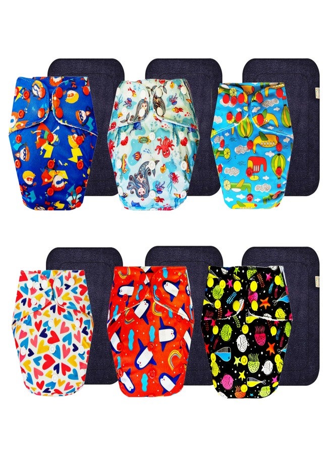 Dumbledo Premium Cloth Diaper with Black Insert (Pack of 6) | Soft & Gentle | Breathable | Quick Dry | Everyday Diapering Essential | 3 Months - 3 Years | Unisex Baby - Image 1