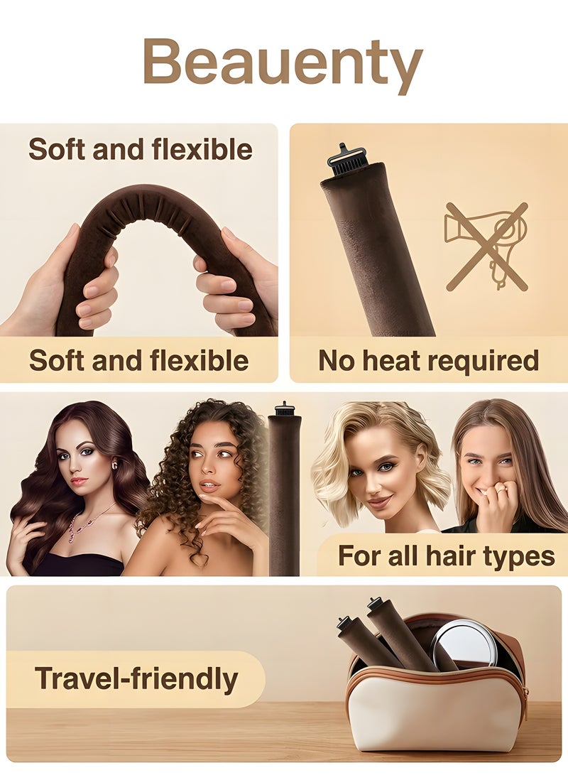 Beauenty No Heat Curling Rod,Velvet Rods with Hook for Blowout Curls,Heat Curlers with Scarf,Overnight Hair Curling Set for All Hair Types,Brown (brown, Large) - Image 5