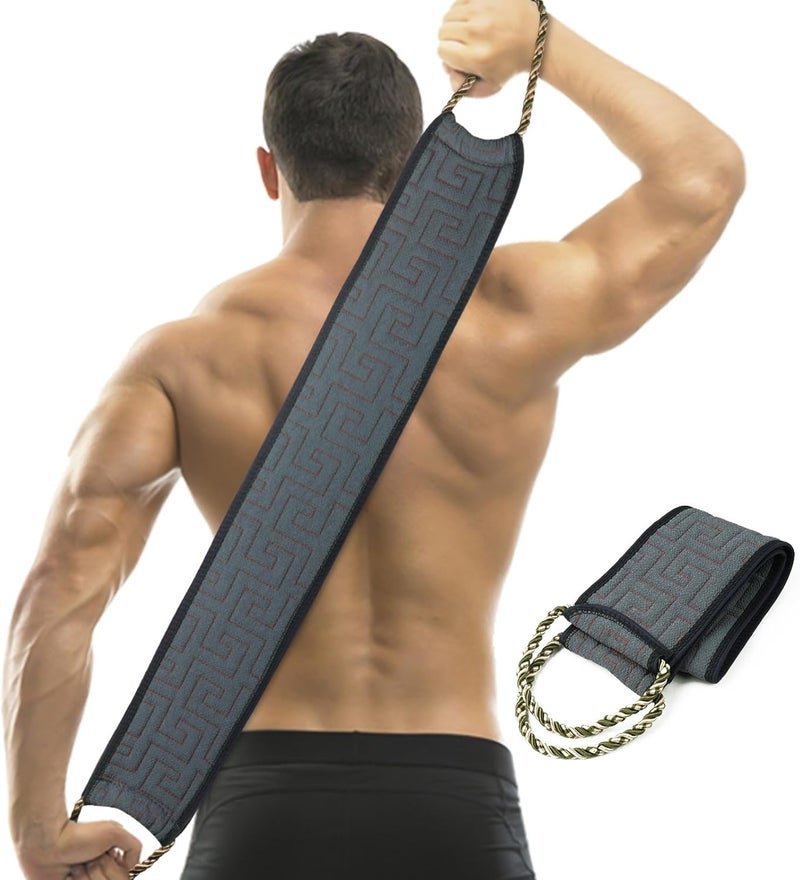 LOPHE Exfoliating Back Scrubber for Shower 34 Inches Back Scrubber with Handles Double Sided Body Exfoliator Bath Tool Exfoliating Washcloth to Scrub Your Body Deeply for Men Women Blue Gray