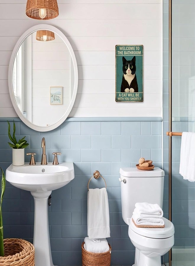 CrazySign Funny Cat Bathroom Sign for Cat Lovers - "A Cat Will Be With You Shortly" Vintage Wall Art, Unique Gift 8x12 Inch (2907) - Image 4