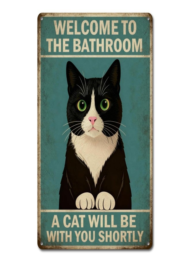 CrazySign Funny Cat Bathroom Sign for Cat Lovers - "A Cat Will Be With You Shortly" Vintage Wall Art, Unique Gift 8x12 Inch (2907) - Image 1