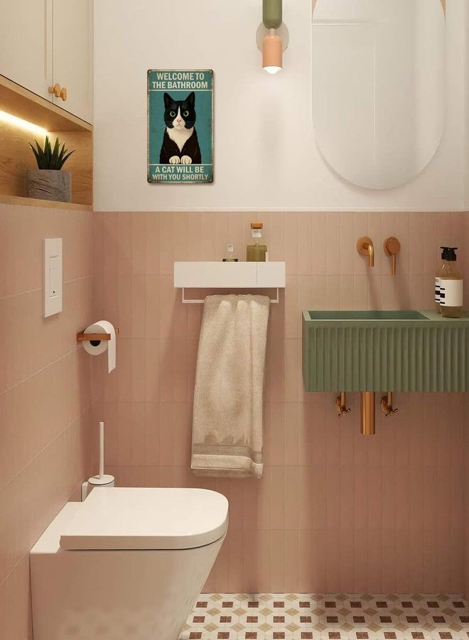 CrazySign Funny Cat Bathroom Sign for Cat Lovers - "A Cat Will Be With You Shortly" Vintage Wall Art, Unique Gift 8x12 Inch (2907) - Image 3