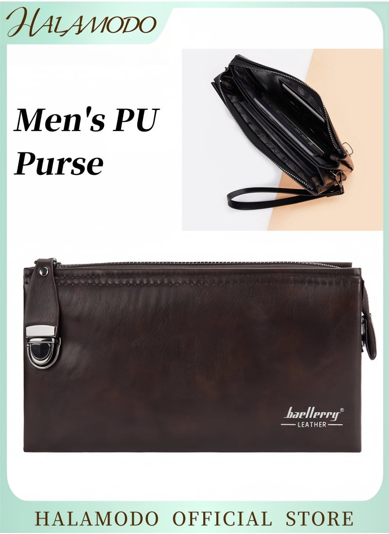 HALAMODO - Men's PU Purse Clutch Leather Wallets Bank Credit Holder Card Driver License Holder MultiSlot Clutch Fashion Card Case for Gentlemen - Image 1