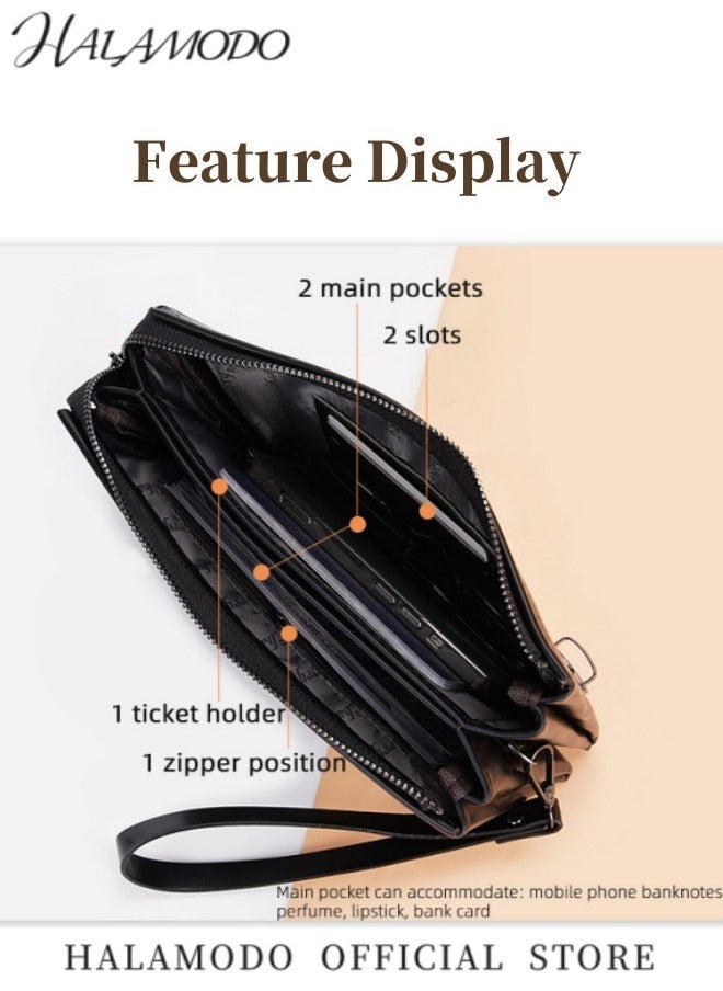 HALAMODO - Men's PU Purse Clutch Leather Wallets Bank Credit Holder Card Driver License Holder MultiSlot Clutch Fashion Card Case for Gentlemen - Image 1