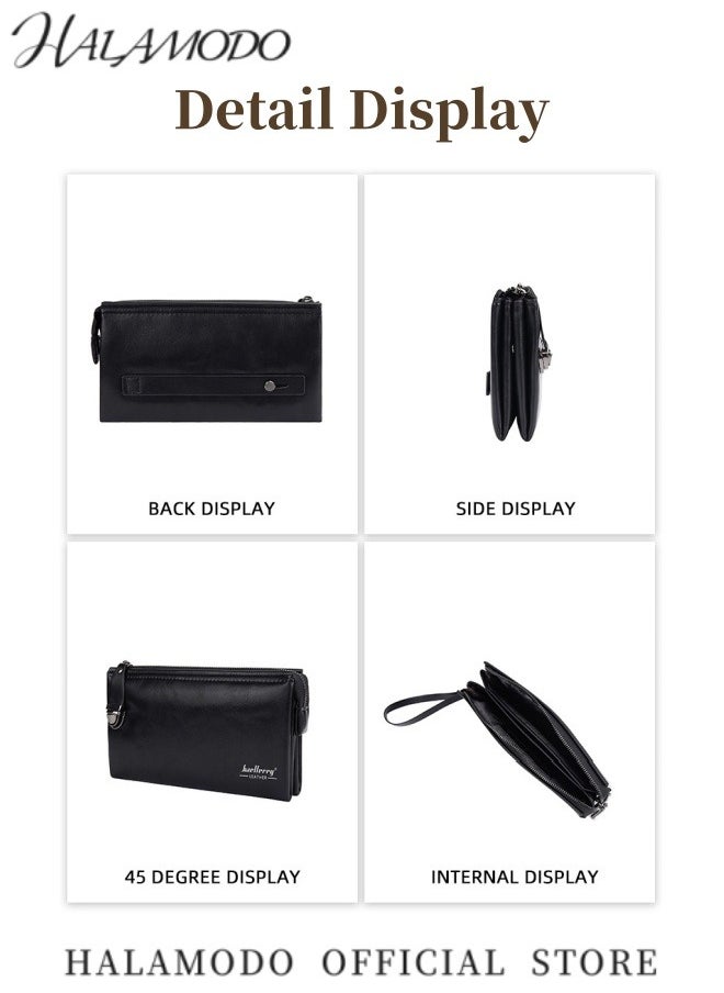 HALAMODO - Men's PU Purse Clutch Leather Wallets Bank Credit Holder Card Driver License Holder MultiSlot Clutch Fashion Card Case for Gentlemen - Image 1