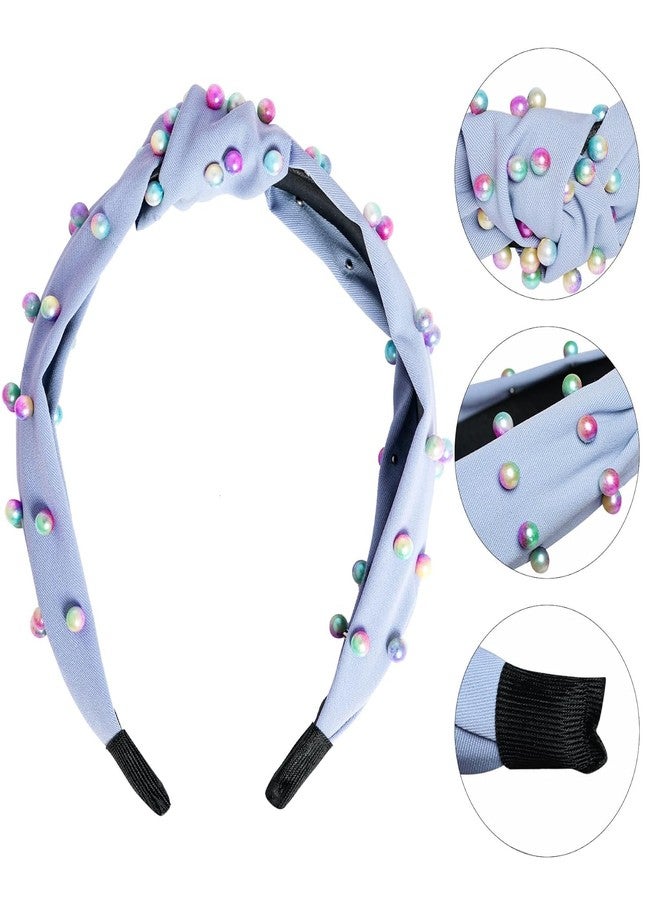 Sucrain Pearl Knotted Headbands for Women Girls Colorful Jeweled Embellished Gem Faux Pearl Cross Knot Twisted Hairband Turban Headband Hair Accessories - Image 2