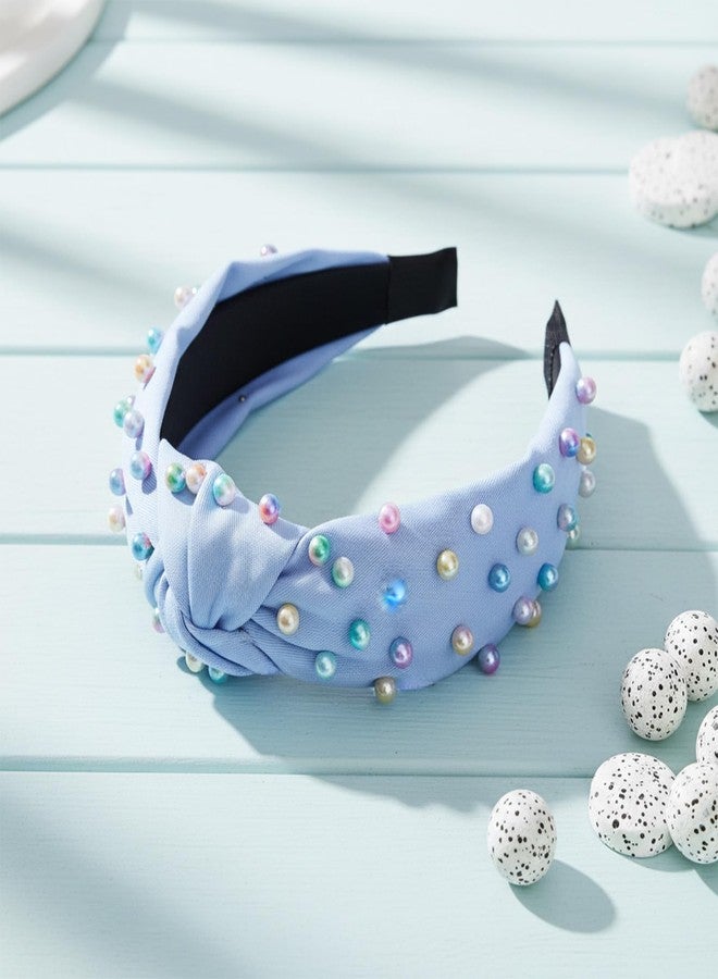 Sucrain Pearl Knotted Headbands for Women Girls Colorful Jeweled Embellished Gem Faux Pearl Cross Knot Twisted Hairband Turban Headband Hair Accessories - Image 4