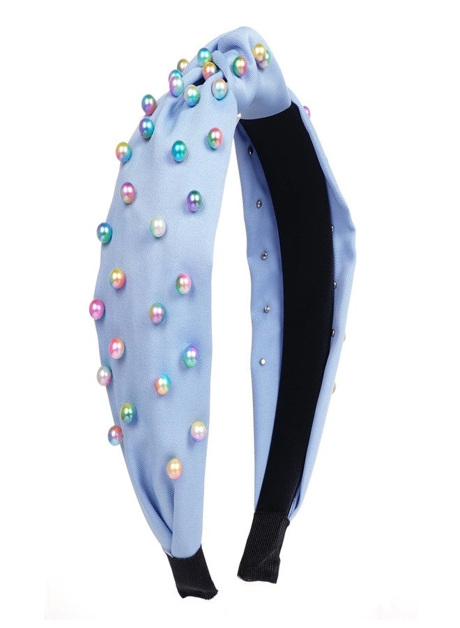 Sucrain Pearl Knotted Headbands for Women Girls Colorful Jeweled Embellished Gem Faux Pearl Cross Knot Twisted Hairband Turban Headband Hair Accessories - Image 1