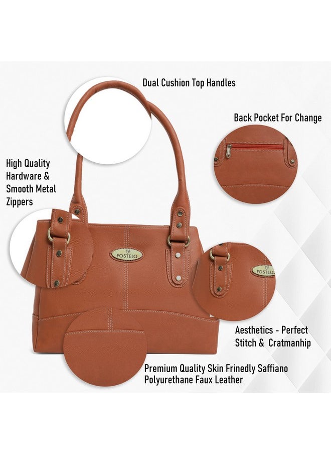 Fostelo Fostelo Women's Vegan Leather Birdie Handbags Shoulder Hobo Bag Ladies Purse (Tan) (Large)  - Image 2