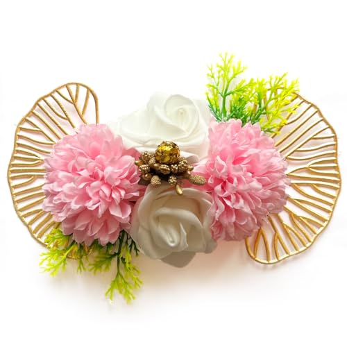 ADIKALA™ Handmade Artificial Carnation & Foam Flower with Gecko Leaf Bunch for Trousseau Packing, Ready to use Flower Brooch Hamper for Decoration, Gift Wrapping Flowers (3, Pink) - Image 5