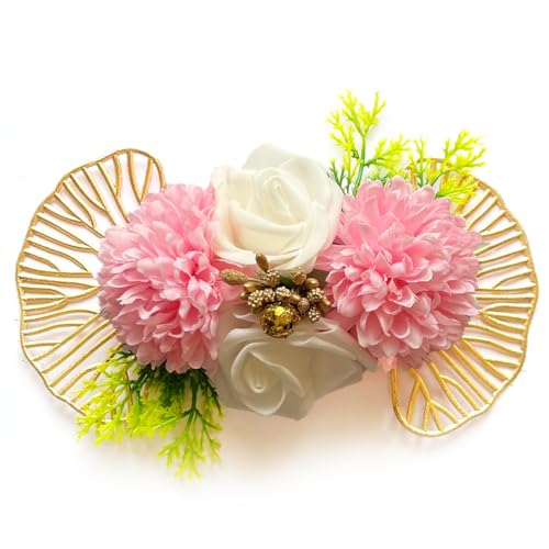 ADIKALA™ Handmade Artificial Carnation & Foam Flower with Gecko Leaf Bunch for Trousseau Packing, Ready to use Flower Brooch Hamper for Decoration, Gift Wrapping Flowers (3, Pink) - Image 4