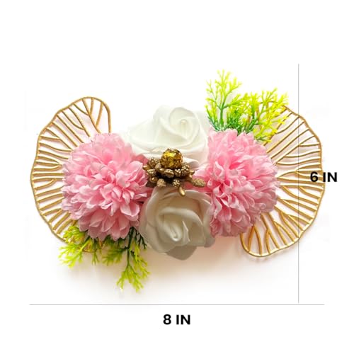 ADIKALA™ Handmade Artificial Carnation & Foam Flower with Gecko Leaf Bunch for Trousseau Packing, Ready to use Flower Brooch Hamper for Decoration, Gift Wrapping Flowers (3, Pink) - Image 3