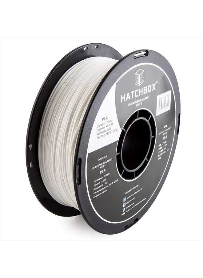 HATCHBOX 1.75mm White PLA 3D Printer Filament, 1 KG Spool, Dimensional Accuracy +/- 0.03 mm, 3D Printing Filament  - Image 1