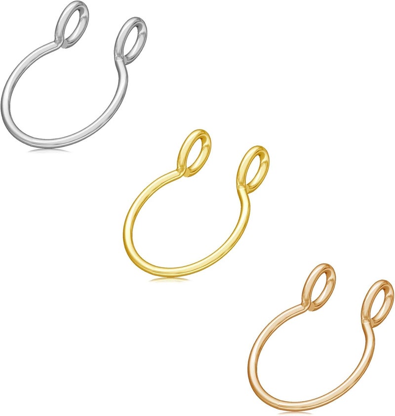 NZDLM Fake Septum Hoop Nose Ring - 20g, 8mm, Clip On, Gold, Rose Gold, Silver, Non-Pierced Faux Body Piercing Jewelry - Image 1