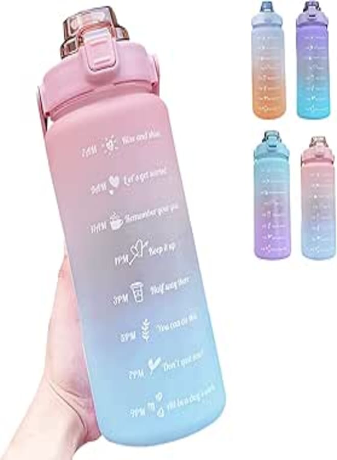 RATSAW 2L Sport Water Bottle, Water Bottle with Straw and Handle, Leakproof Water Bottle with Time Markings Reminder Ensure Full Day Drink, Suitable for Fitness, (Pink and Light Blue)