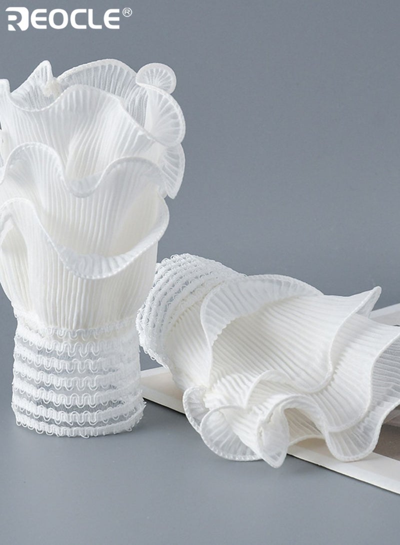 REOCLE Women's Wrist Cuffs Practical Ruffled Ribbed Fingerless Cuffs Comfortable Texture & Scalloped Edge Design for Daily & Office Styling - Image 5