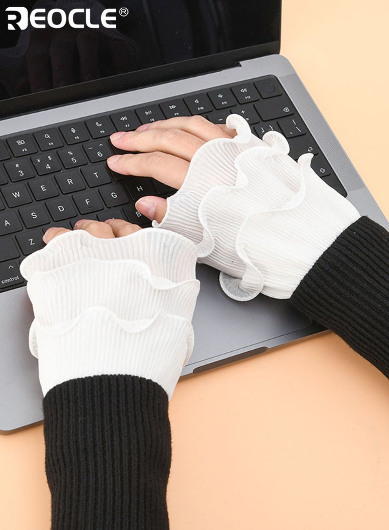 REOCLE Women's Wrist Cuffs Practical Ruffled Ribbed Fingerless Cuffs Comfortable Texture & Scalloped Edge Design for Daily & Office Styling - Image 1