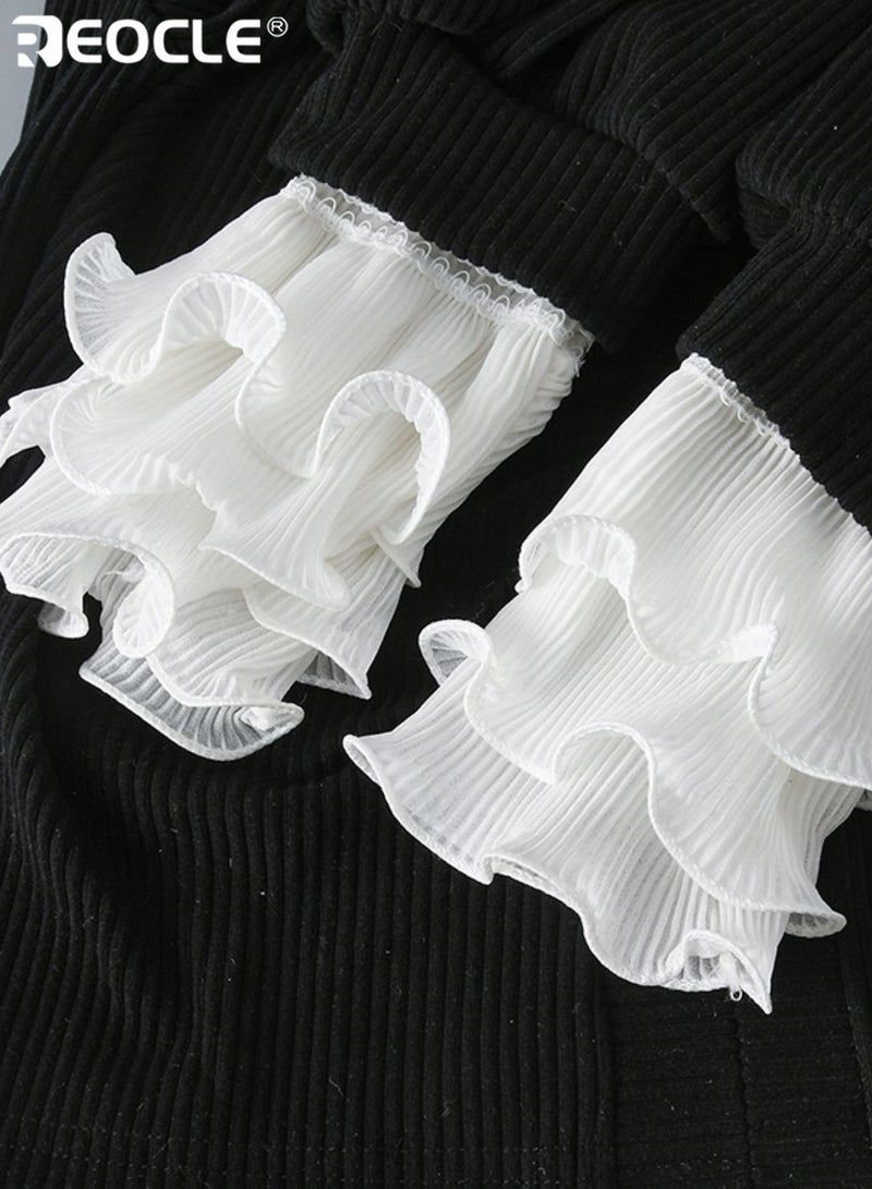 REOCLE Women's Wrist Cuffs Practical Ruffled Ribbed Fingerless Cuffs Comfortable Texture & Scalloped Edge Design for Daily & Office Styling - Image 3