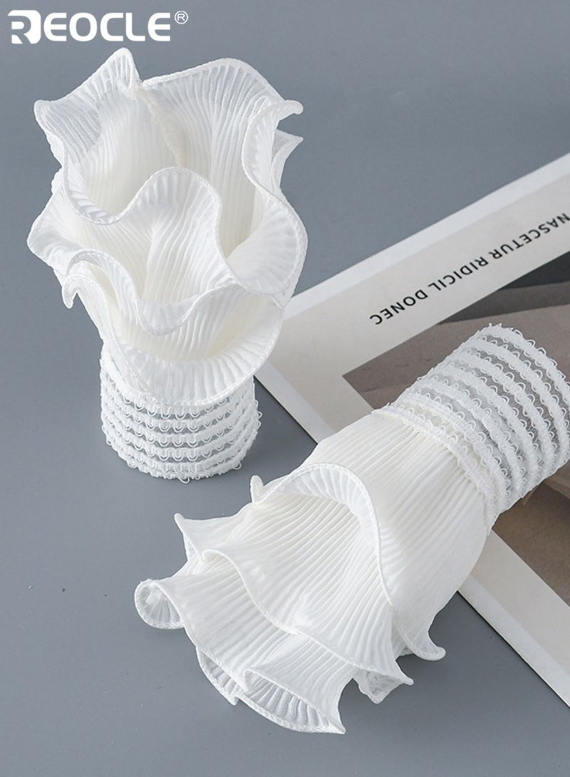 REOCLE Women's Wrist Cuffs Practical Ruffled Ribbed Fingerless Cuffs Comfortable Texture & Scalloped Edge Design for Daily & Office Styling - Image 4