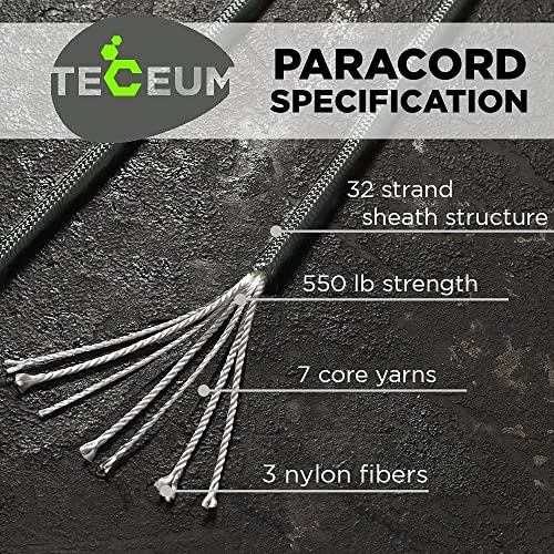 TECEUM Paracord Type III 550 Dark Grey 100 ft 4mm Tactical Rope MILSPEC Outdoor para Cord Camping Hiking Fishing Gear and Equipment EDC Parachute Cord Strong Survival Rope - Image 3