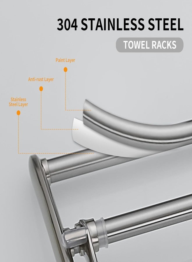 BESy 24 Inch Brushed Nickel Towel Racks, Bathroom Towel Shelf with Foldable Towel Bar Holder and Towel Hooks, Wall Mounted Multifunctional Bathroom Accessories, Double Towel Bars - Image 4