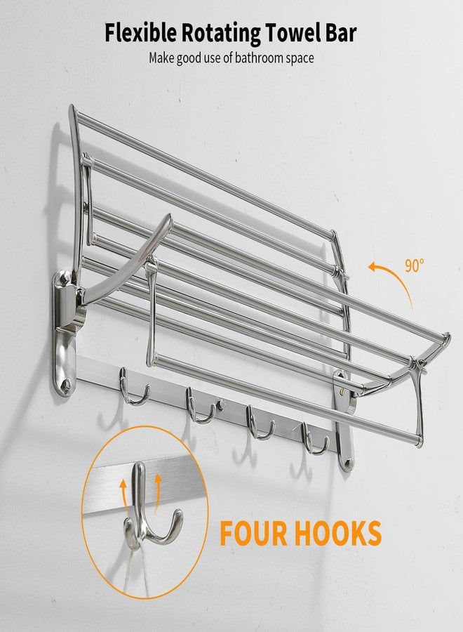 BESy 24 Inch Brushed Nickel Towel Racks, Bathroom Towel Shelf with Foldable Towel Bar Holder and Towel Hooks, Wall Mounted Multifunctional Bathroom Accessories, Double Towel Bars - Image 5
