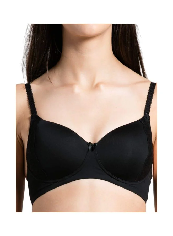 Jockey Black 1816 Women Wire free Padded Soft Touch Microfiber Nylon Elastane Stretch Full Coverage Lace Styling Multiway T Shirt Bra for Women | Best Price UAE