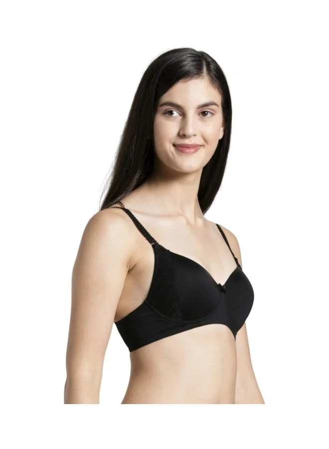 Jockey Black 1816 Women Wire free Padded Soft Touch Microfiber Nylon Elastane Stretch Full Coverage Lace Styling Multiway T Shirt Bra for Women | Best Price UAE