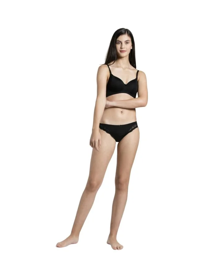 Jockey Black 1816 Women Wire free Padded Soft Touch Microfiber Nylon Elastane Stretch Full Coverage Lace Styling Multiway T Shirt Bra for Women | Best Price UAE