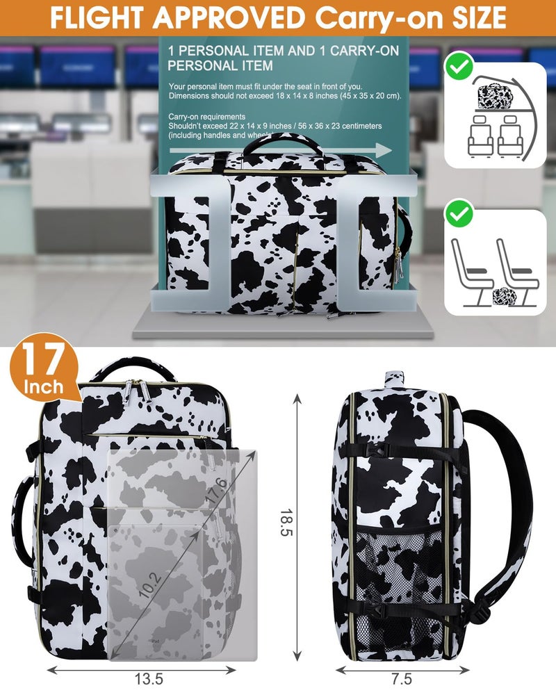 Capolo Travel Backpack for Women Men Waterproof Laptop Backpack Airlines Approved Carry On Backpack Bag Computer Bag for Business, Work, Traveling Fits 17 Inch Laptop(Cow Print) - Image 5