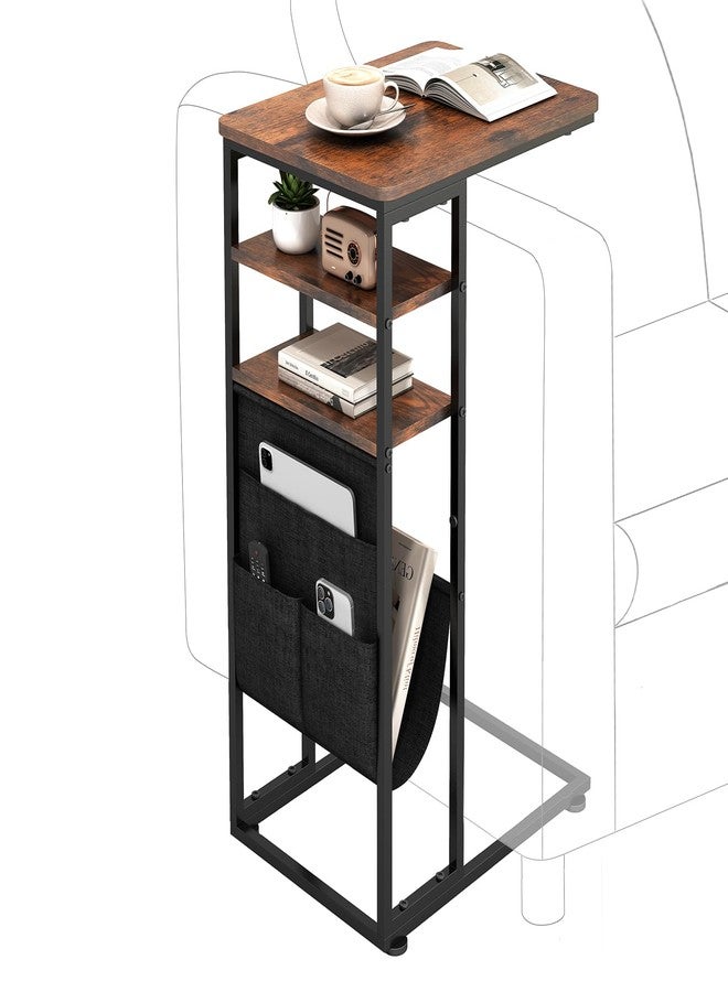 ZEXVIDA C Shaped End Table 28"(H) 3-Tier C Table with Storage Bag, Under Couch Table C-Shaped End Table with Storage Shelves and Bag for Living Room, Bedroom, or Office - Image 1
