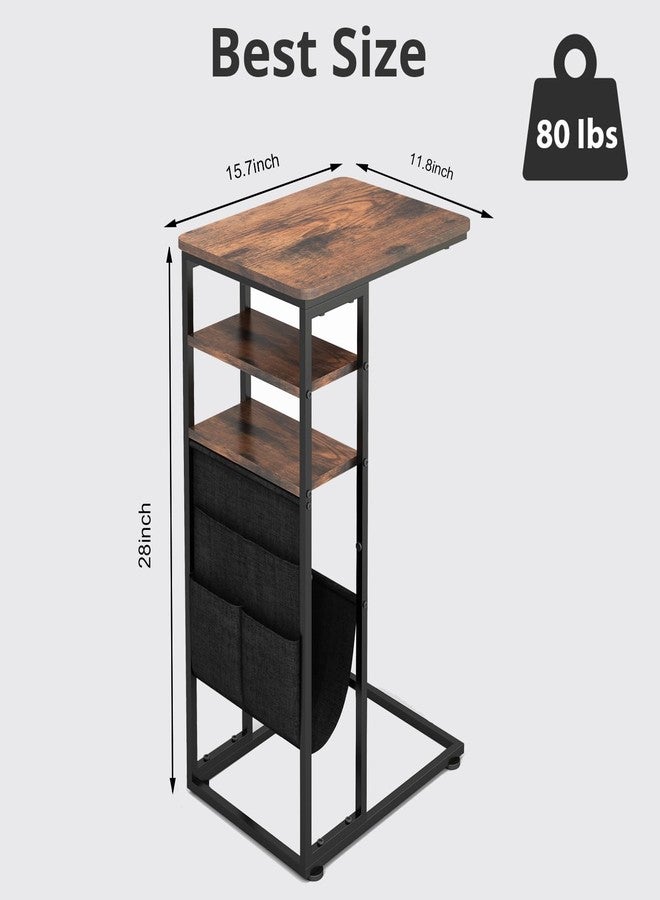 ZEXVIDA C Shaped End Table 28"(H) 3-Tier C Table with Storage Bag, Under Couch Table C-Shaped End Table with Storage Shelves and Bag for Living Room, Bedroom, or Office - Image 2