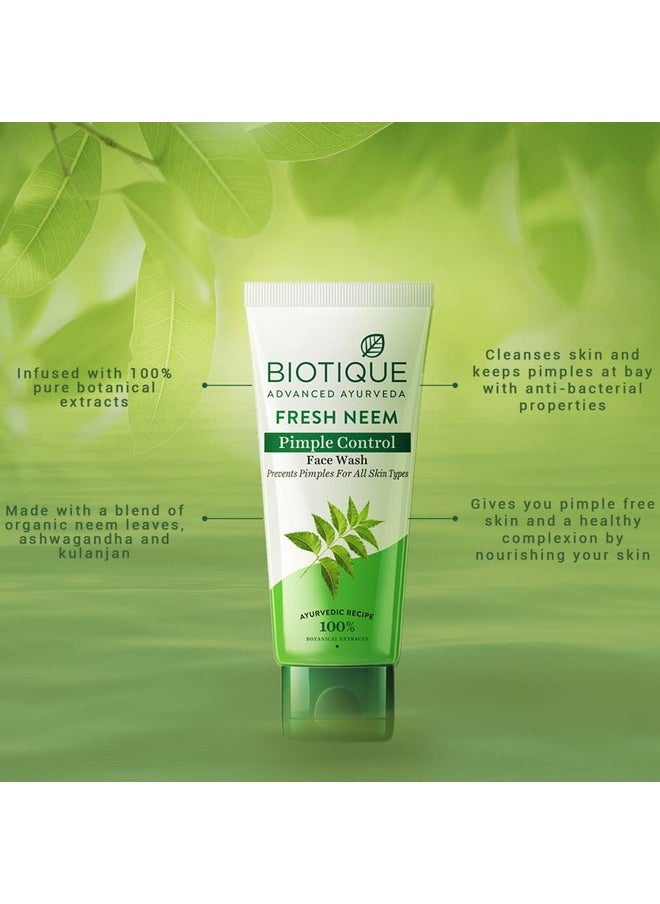 Biotique Fresh Neem Pimple Control Face Wash| Ayurvedic And Organically Pure| Prevents Pimples |100% Botanical Extracts| Suitable For All Skin Types | 150Ml  - Image 3