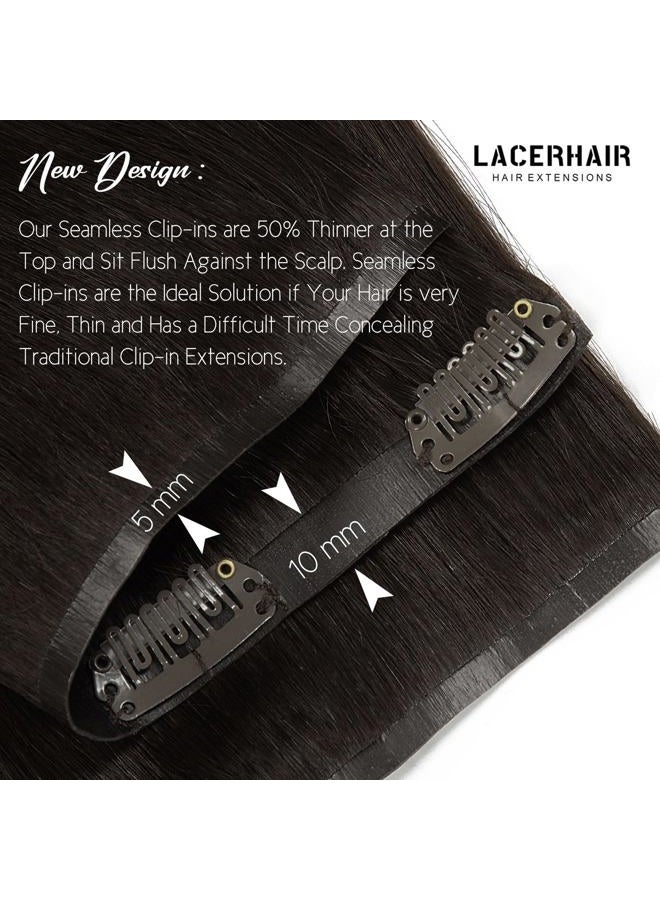 Lacer Hair Seamless Hair Extensions Clip in Human Hair #2 Darkest Brown Ultra Thin Double Weft PU Invisible Clip in Hair Extensions Virgin Remy Human Hair Clip in 7pcs 110g 22 Inch - Image 5