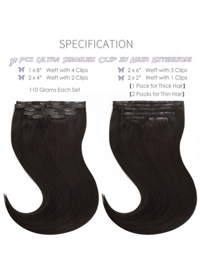 Lacer Hair Seamless Hair Extensions Clip in Human Hair #2 Darkest Brown Ultra Thin Double Weft PU Invisible Clip in Hair Extensions Virgin Remy Human Hair Clip in 7pcs 110g 22 Inch - Image 2